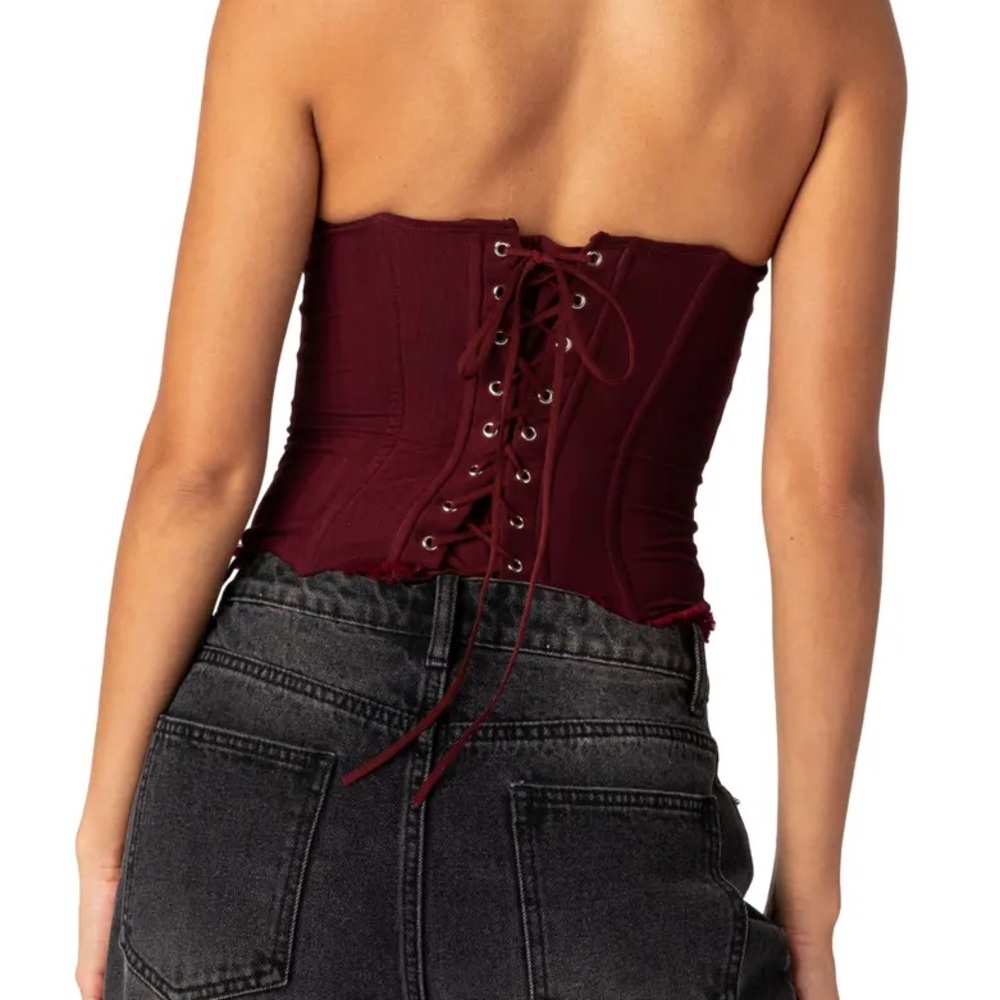 Edikted Strapless Burgundy Corset Top - Picture 2 of 4